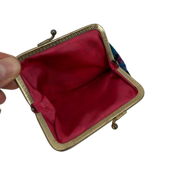 Vintage Clutch & Coin Purse Floral Blue Pink Purple Snap Closure - Picture 8 of 8